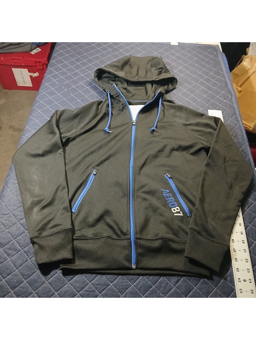 Aeropostale Zip Hoodie Black Blue Trim Full Zip Hooded Jacket Size S/P